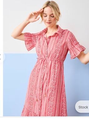 Printfresh x Pencil & Paper Red & White Printed Button-Front Shirt Dress